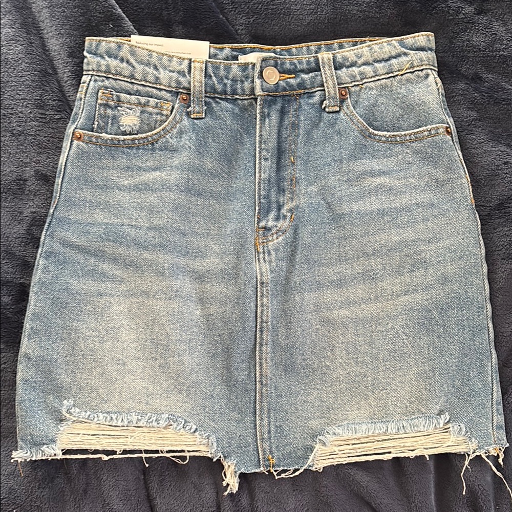 BP Blue Denim Skirt with Distressed Hem